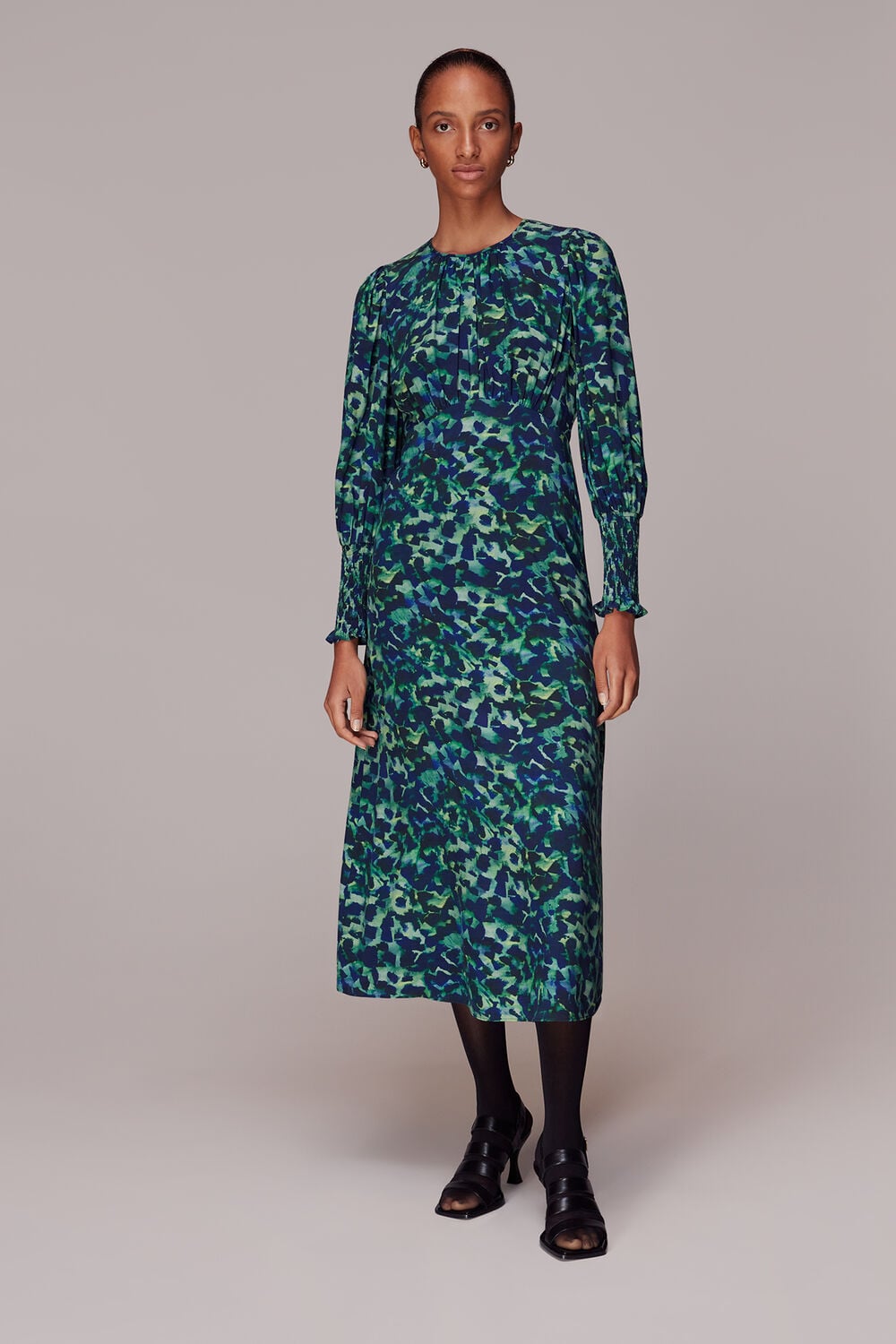 Green Ink Cheetah Print Midi Dress